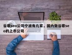 谷歌seo公司宁波有几家，国内做谷歌seo的上市公司