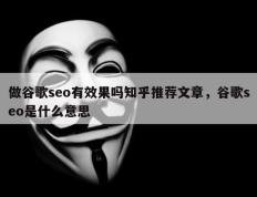 做谷歌seo有效果吗知乎推荐文章，谷歌seo是什么意思