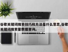 谷歌关键词搜索技巧和方法是什么意思,谷歌关键词搜索量数据查询。